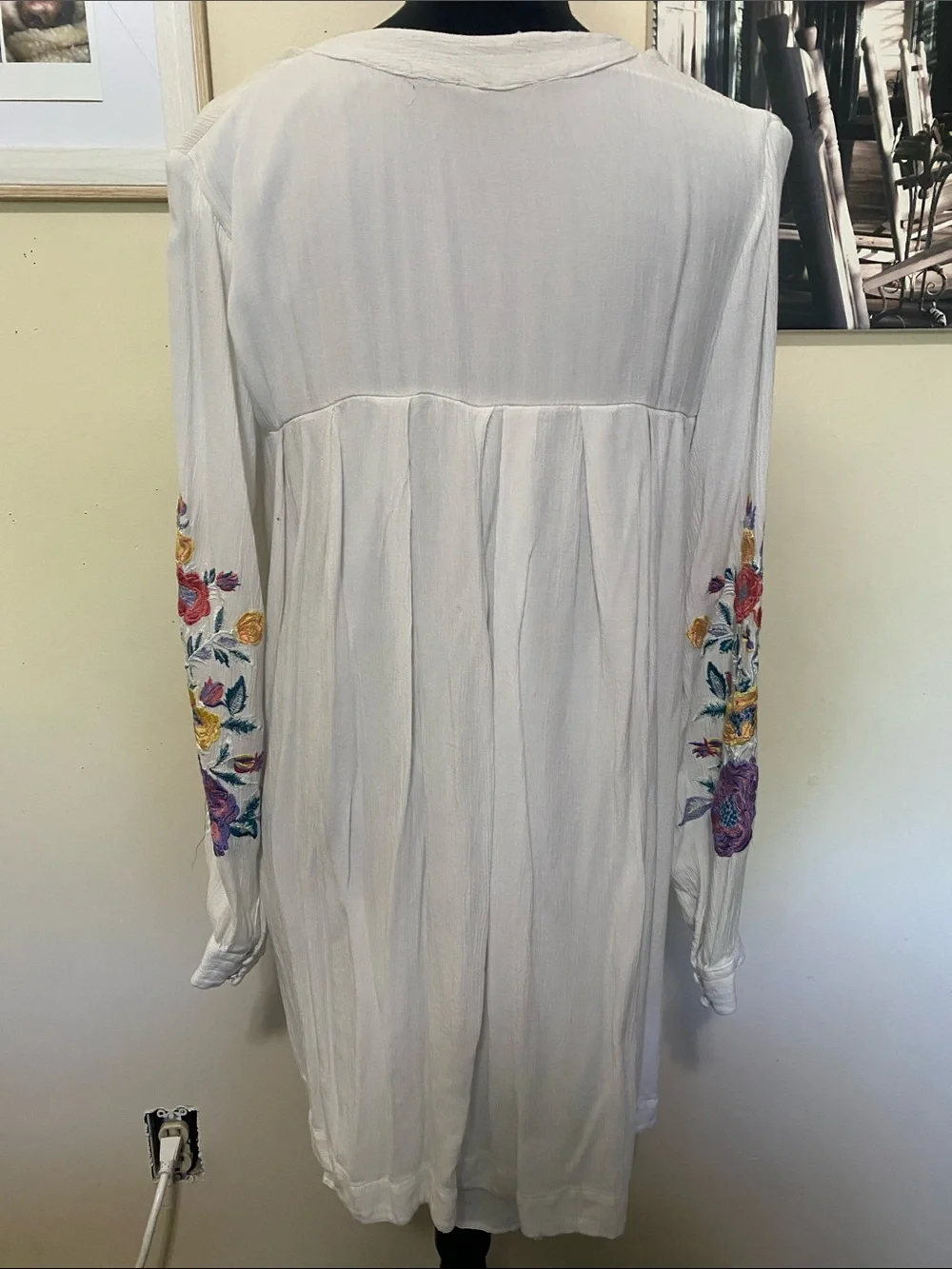 Free People Mia Boho Floral Embroidered White Dress Sz S 4-6 - Picture 5 of 9